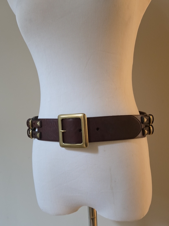 Wide Brown Leather Belt with Brass Buckle main image 7